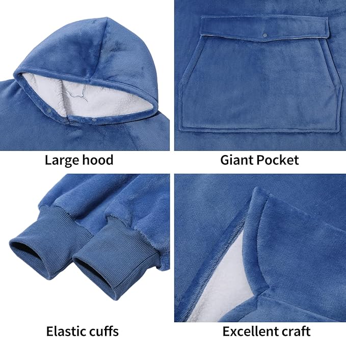 Krifey Wearable Blanket Hoodie, Oversized Sherpa Fleece Sweatshirt with Giant Pocket, Birthday Gifts for Women, Mom, Sister, Calm Sky Blue