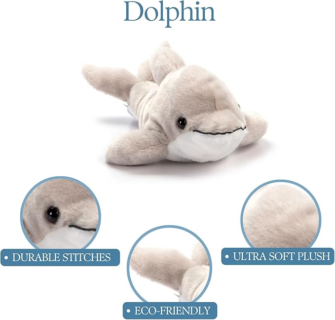 The Petting Zoo Dolphin Stuffed Animal Plushie, Gifts for Kids, Scoopz Sealife Animals, Grey Dolphin Plush Toy, 8 inches
