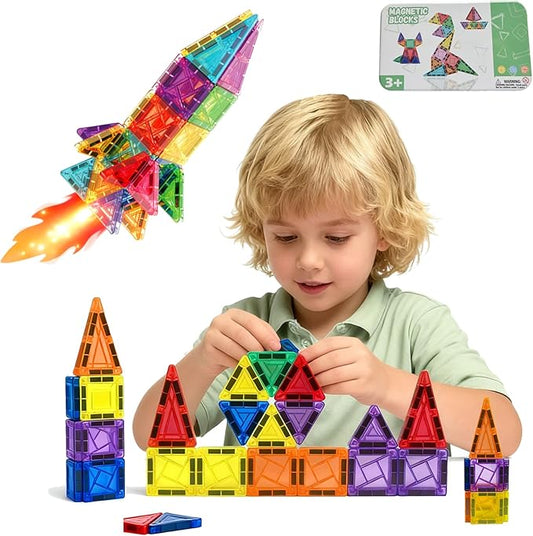 42PCS Mini Magnetic Tiles Building Blocks Set with Portable Iron Case, STEM Travel Toys for Kids Ages 3+, Educational Magnet Construction Puzzles for Boys and Girls,Toddler Puzzle Birthday Gift Toys