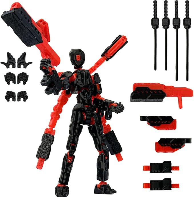Assembly Completed T13 Action Figure,T13 Robo 13 Action Figures,Gift for Collectors Desktop Decoration Best Birthday Festival Gift (Black Red)