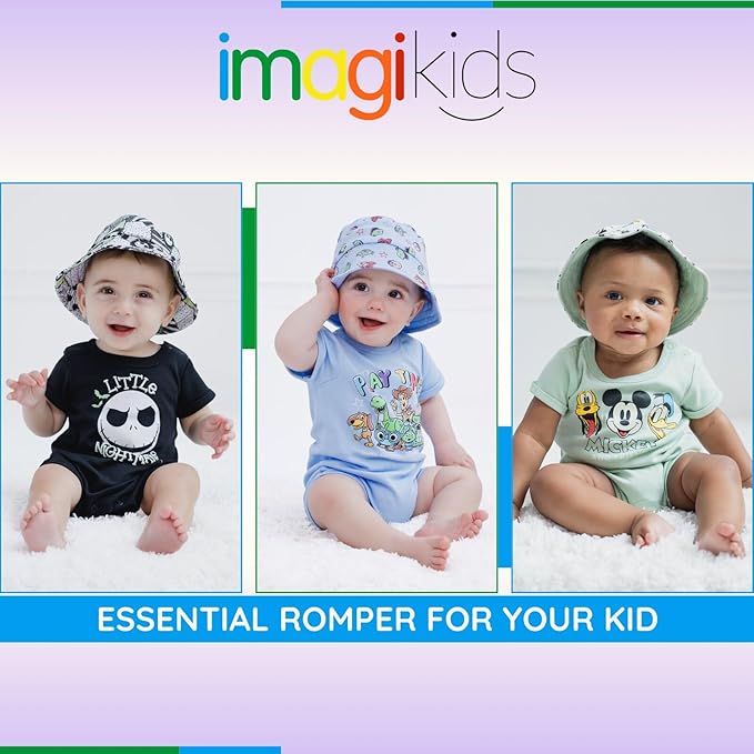 Disney Baby Romper and Reversible Bucket Sun Hat Outfit Set Newborn to Infant Sizes (Newborn - 24 Months)