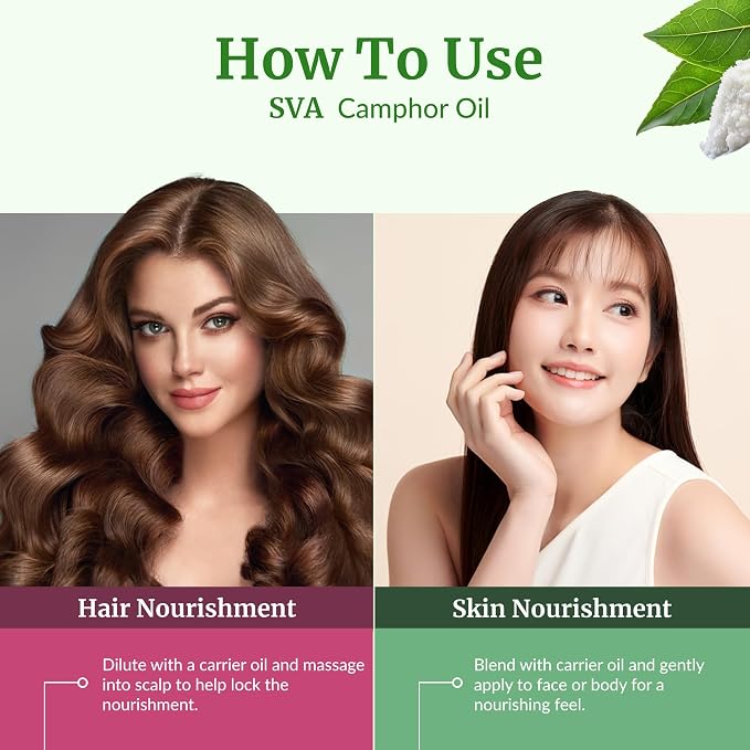 SVA Camphor Essential Oil 32 Fl Oz – for Diffuser, Skin & Hair Care – Ideal for Massage & DIY Blends
