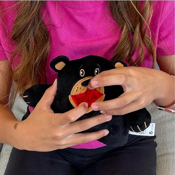The Tooth Brigade Tooth Fairy Pillow | Stuffed Plush with Large Pocket Mouth for Lost Teeth, Treasures, Prizes - Fun and Interactive Plush, Perfect Kids, Boys, & Girls Gift (Acorn Black Bear)