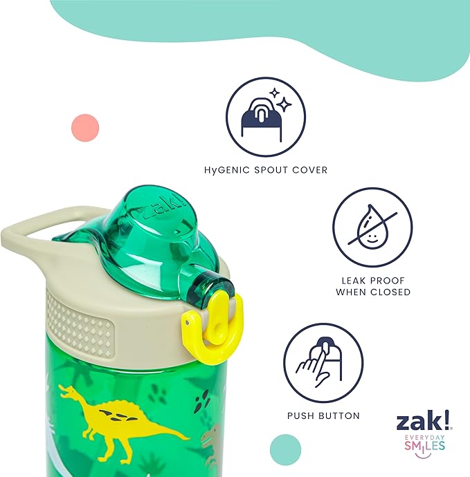 Zak Designs Sage Minecraft Kids Water Bottle For School or Travel, 16oz Durable Plastic Water Bottle With Straw, Handle, and Leak-Proof, Pop-Up Spout Cover (Creeper)