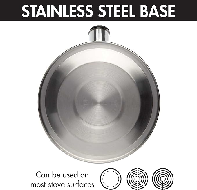 Primula Stewart Whistling Tea Kettle for Stovetop, Stainless Steel Stove Top Kettle with Fast Boil Whistling Spout and Cool Touch Folding Handle, 1.5-Quart, Brushed Silver with Black Handle