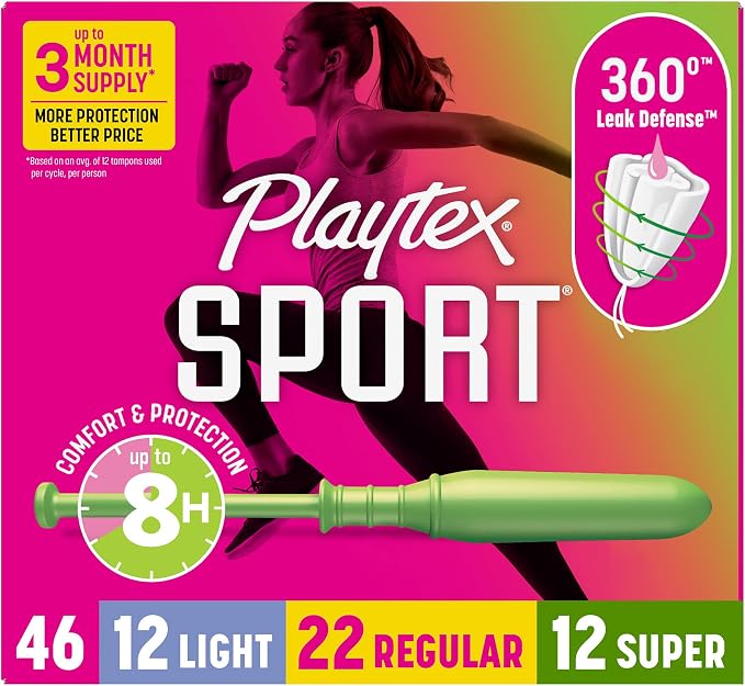Playtex Sport Tampons Multipack, Light/Regular/Super Absorbency, 46ct
