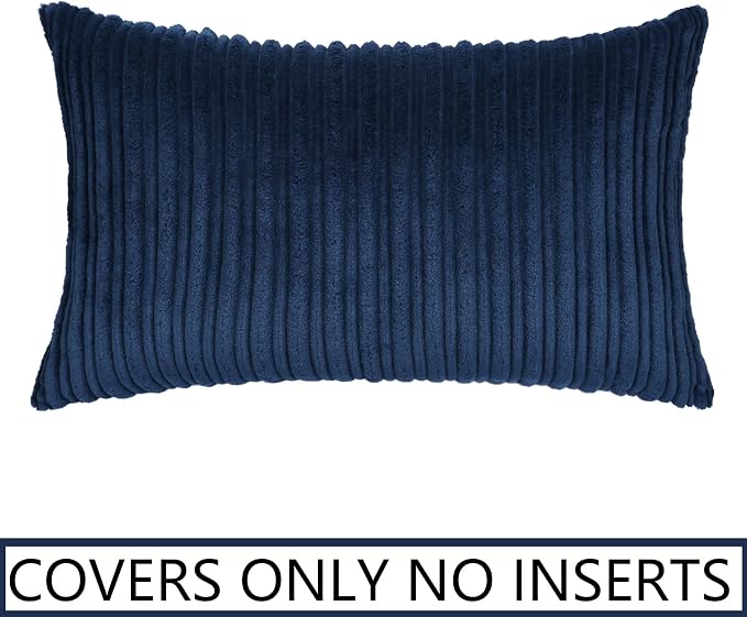 UGASA 14x24 Inch Pillow Cover Pack of 1 Soft Boho Stripe Corduroy Long Rectangle Lumbar Cushion Case Farmhouse Decorative Throw Pilowcase for Bed, Couch, Sofa, Bedroom, Living Room, Navy Blue