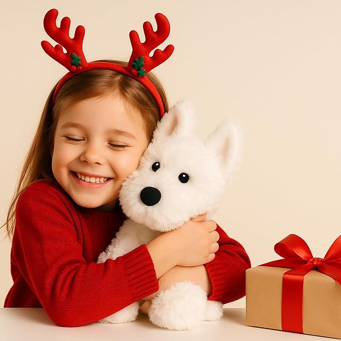 West Highland White Terrier Dog White Westie Puppy Stuffed Animals Plush Toys for Kids Girls Boys Baby Birthday Bedtime Gift, 12 inches