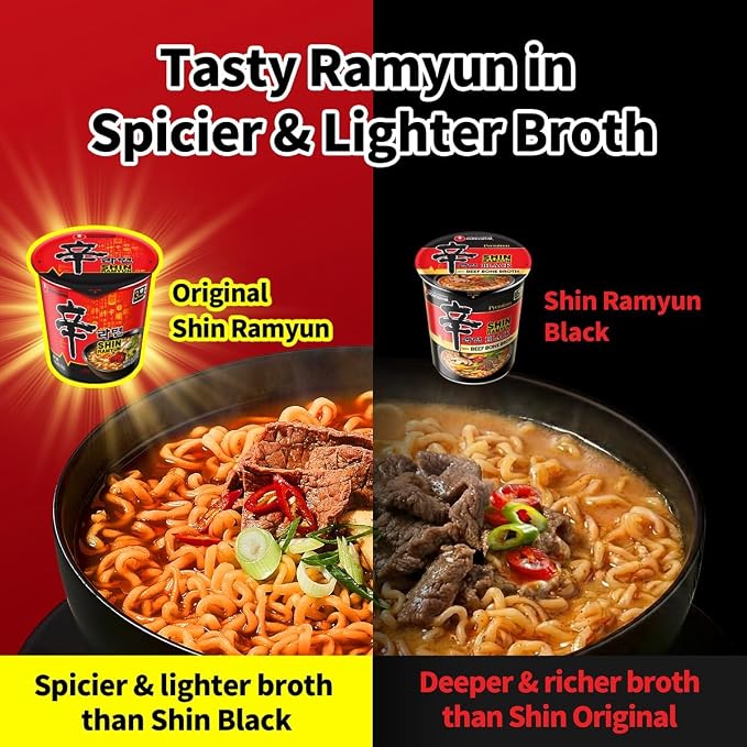 Nongshim Shin Ramyun Cup of Noodles, Spicy Signature Korean Instant Ramyun, Rich Beef Flavored Broth, Quick and Easy, Microwaveable Cup, 2.64 oz (Pack of 6)