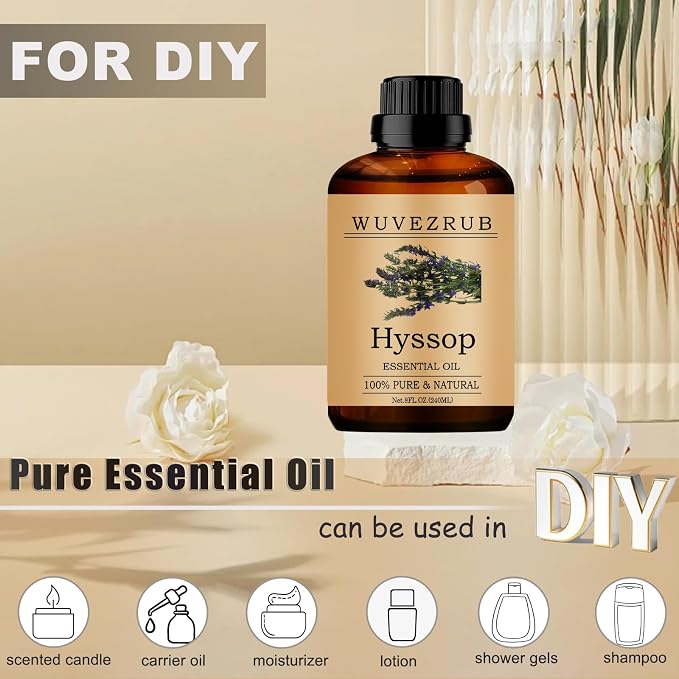 Hyssop Essential Oils, 240ML Pure and Natural Essential Oil for Aromatherapy Diffuser - Hyssop /8 Fl Oz