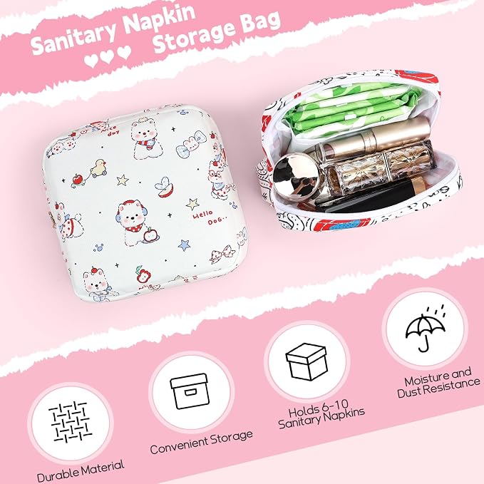 Sanitary Pad Storage Bag Portable Period Bag for Teen Pads/Sanitary Napkins/Small Tampons, Sanitary Napkin Storage Bag First Period Gifts for Teen Girls (Love Graffiti)