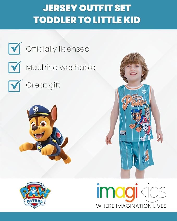 Paw Patrol Mesh Jersey Athletic Tank Top and Basketball Shorts Outfit Set Toddler to Big Kid Sizes (2T - 10-12)
