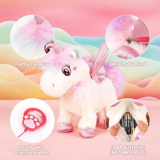Dollox Electronic Unicorn Pets Toys for Girls Age 3-6, Interactive Walking Talking Plush Horse with Remote Control, Toddler Unicorn Pretend Play Toy with Dress-Up Jewelry Set Kid Birthday Gift