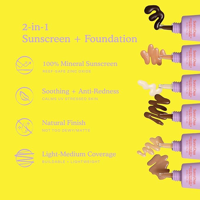 Tower 28 SunnyDays SPF 30 Tinted Moisturizer - 2-in-1 Buildable Coverage Foundation + Mineral Sunscreen for Face - Zinc Oxide, Aloe & Prickly Pear for Sensitive Skin - 45 Tan/Neutral (1 oz)