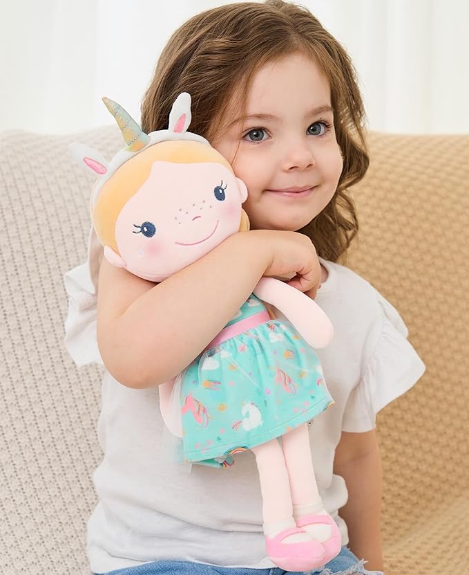 Soft Baby Doll Toys (16'') for Girls, My First Baby Rag Dolls for 1 Year Old Girl Birthday Gift Plush Doll Toys Machine Washable Baby Doll for Toddler Kids Infants - Unicorn Girl