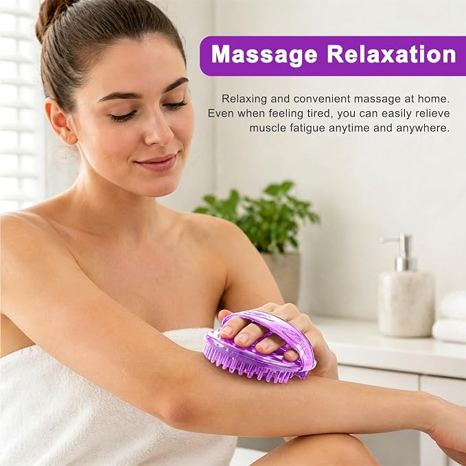 2PCS Magnetic Meridian Massage Brush Set with Measuring Tape, Circulation Boost Massage Tool Set, Soft Silicone Acupressure Brush with Anti-Slip Grip for Belly Back Leg Scalp (Purple)