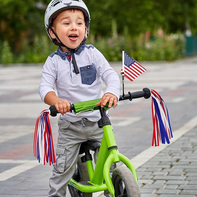 PLATT Kid's Bicycle Handlebar Streamers Colorful Ribbons Tassel for Girls Boys Bicycle Handlebar Scooter Handgrip (1Pair) (Red+White+Blue)