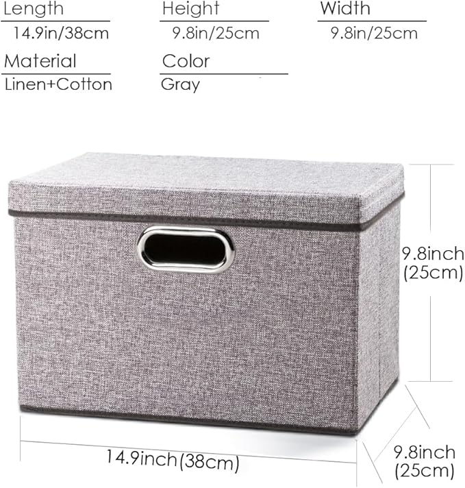 Foldable Storage Boxes with Lids [1-Pack] Linen Fabric Collapsible Storage Bins Organizer Containers Baskets Cube with Cover for Home Bedroom Closet Office Nursery (14.9x9.8x9.8)