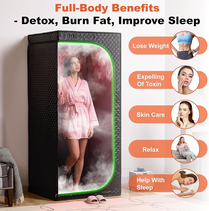 Portable Steam Sauna Tent for Home, Infrared Sauna, Tent with Clear View Door and Red Light, Black, Full Size Square Sauna for Home, 3L Steamer, 9 Heat Levels
