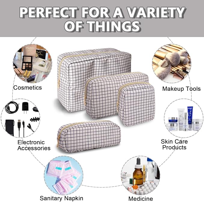 UIXIZQ Mini Makeup Pouch for Purse, Nylon Travel Toiletry Organizers Small Cosmetic Bag for Women Girl, Checkered Cute Zipper Coin Purse Preppy Storage Bag for School Work(Mini-Checkered)
