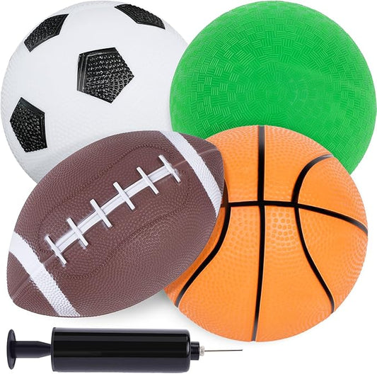 3 otters 4PCS Sports Balls for Kids, Playground Balls for Toddlers with Pump Includes Football Soccer Basketballs Kickballs, Throwing Toys for Kids