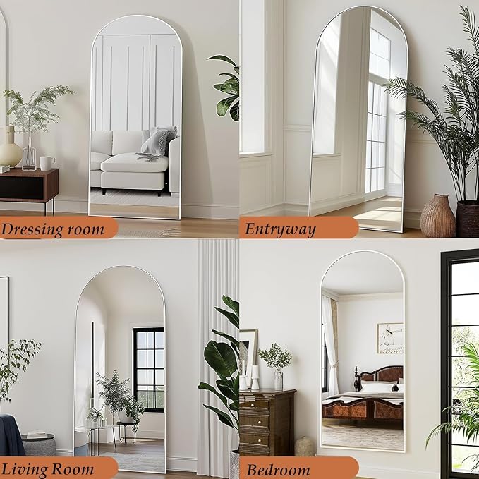 Dewfig Arched Full Length Mirror, 58"X18" Large Full Body Mirror, White | Aluminum Alloy Frame Floor Mirror, HD Shatterproof Tempered Glass, Lean/Stand/Wall for Living Room,Bedroom, Dressing Room