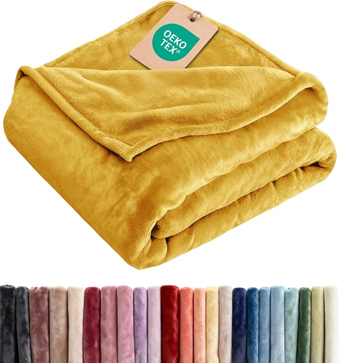 Fleece Blanket King Size - Ultra-Soft Warm Flannel Fleece Blanket - Gold | Soft, Warm, Outdoor Picnic Blanket for Camping, Travel, Lightweight, Cozy, Anti-Static, Home Decor Gifts for Men & Women