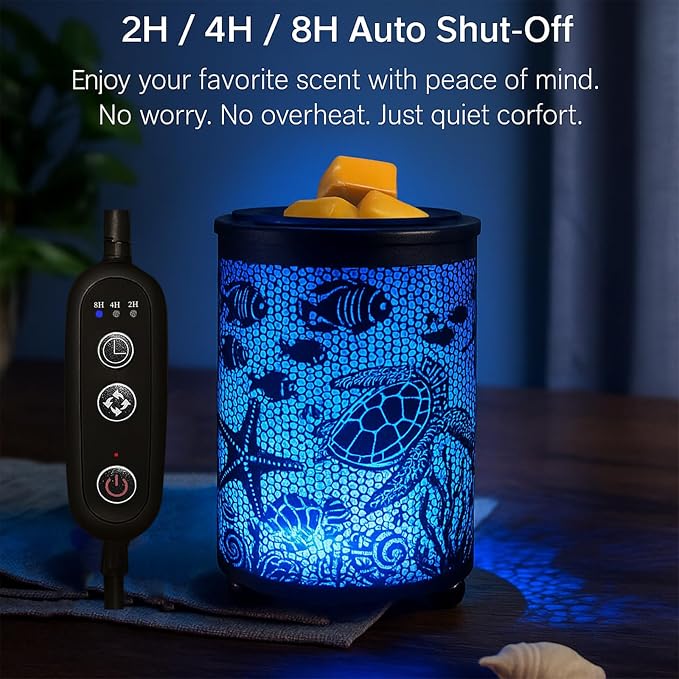 Leyoue Electric Wax Melt Warmer PTC Heating Plate with 7 Colors LED Changing Light Wax Warmer Fragrance Warmer for Home Office Gifts & Decor(Underwater World)