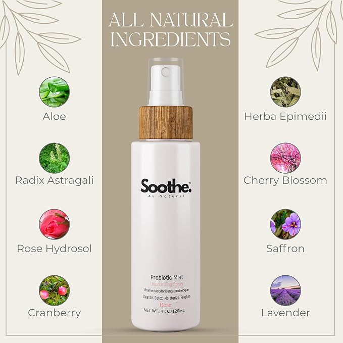 Probiotic Mist Deodorizing Spray, Feminine Deodorant for Private Parts, Control Odor & Itching, Soothing & Moisturizing Vaginal Spray (Rose), 4 oz