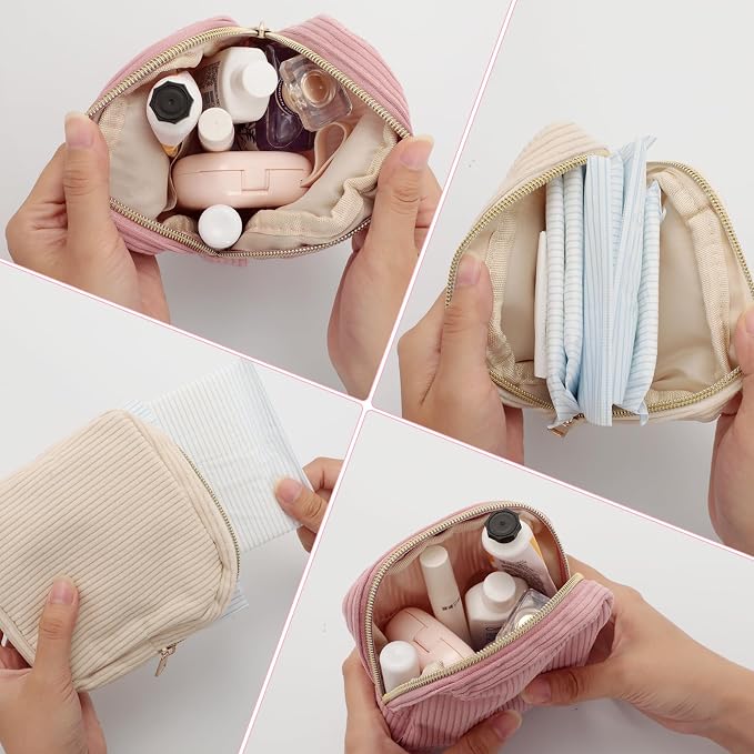 Feminine Corduroy Menstrual Care Bag for Women, Portable Zippered Sanitary Napkin Holder, Cute Travel Cosmetic Pouch for Tampons & Pads