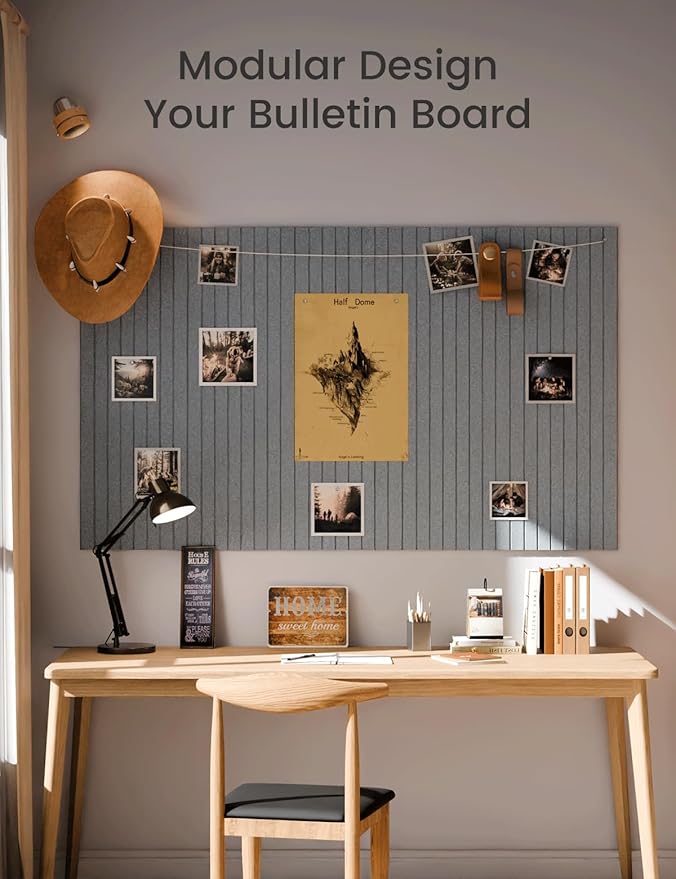 Fluxynara 48" x 36" Large Felt Bulletin Board, Blue Gray | 12 Pack Cork Board Alternative with 60 Safe Adhesive Tabs, Pin Boards for Wall Decor, Home, Office, Classroom,Dorm