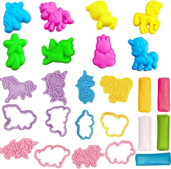 Unleash Creativity with 20 Unique Unicorn Molds Dough Toys Dough Whit 5 Bright Color Dough.Ideal as a Gift for Kids Aged 3-4-8 Years