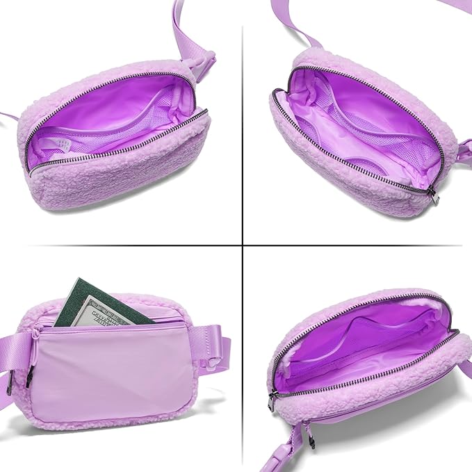 Gitus Fleece Belt Bag Sherpa Fanny Pack Crossbody Bags for Women Fashion Waist Packs with Adjustable Strap for Gym Travel Hiking Running Trending Gifts for Teen Girls Women Men (Lavender)