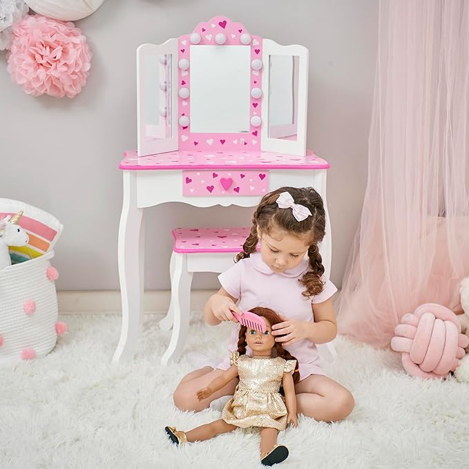 Teamson Kids - Sweethearts Print Gisele Medium Vanity - White/Pink
