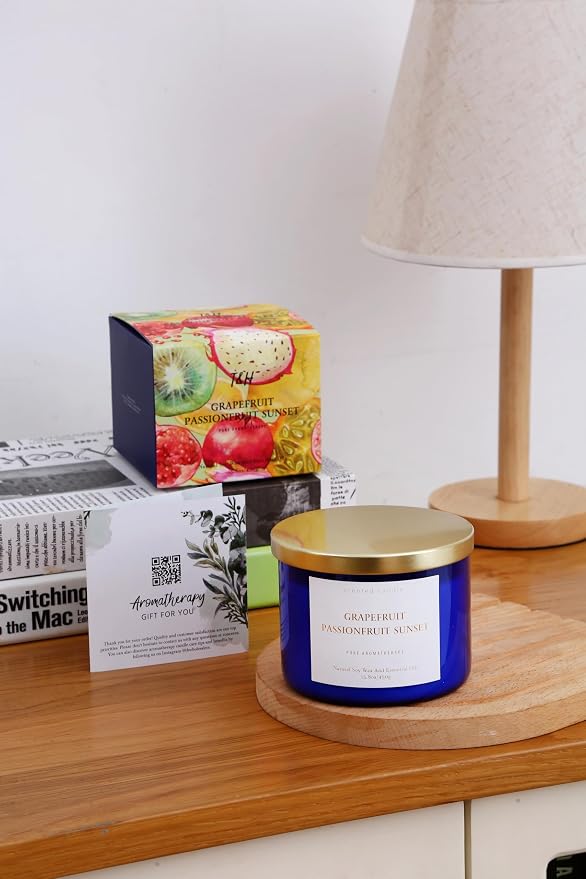 Grapefruit Passionfruit 3-Wick Summer Scented Soy Candle for Home, 15.8oz | Sweet Tropical & Fruity Scented Candles, Aromatherapy Relaxing, Strong Throw, Clean Burn, Large Candle Gift for Women & Men