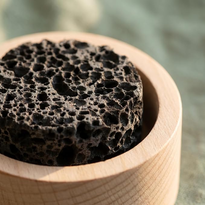 Baluue Passive Essential Oil Diffuser Lava Rock with Wood Base Small Personal Aromatherapy Stone for Essential Oils Desk Office Nightstand Car and Sauna