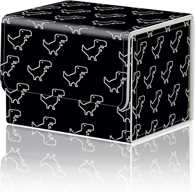 DEGDFSGR for TCG MTG Card Game Storage Box Organizer Trading Card Case Commander Deck Box Magnetic Closure Creative Pattern Up to 200 Cards, Little Dinosaur Black