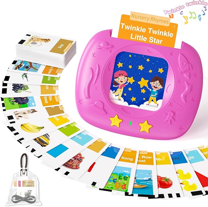 Toddlers Talking Flash Cards with American Accent & 144 Sight Words, Speech Therapy Toys for 3 4 5 6 Years Old Boys and Girls (Pink)