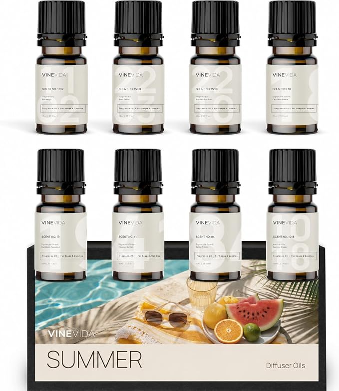 VINEVIDA Summer Diffuser Oil Collection [Set of 8] - Scented Oil | Aromatherapy Diffuser Oils | Made in USA