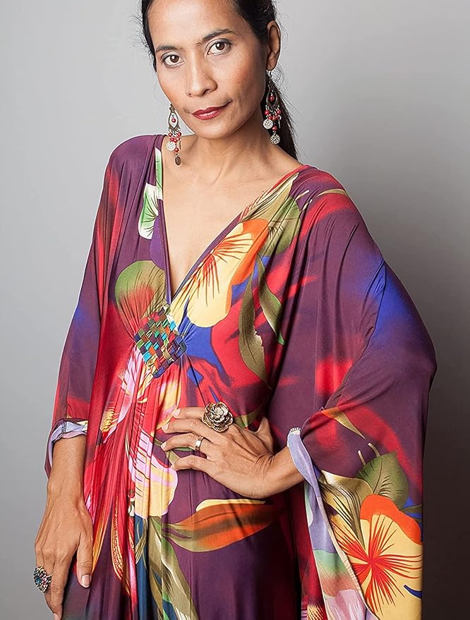 Venasha Womens Caftan Floral Print Kaftan Dress Short Sleeve Swimsuit Cover up Loungewear for Summer