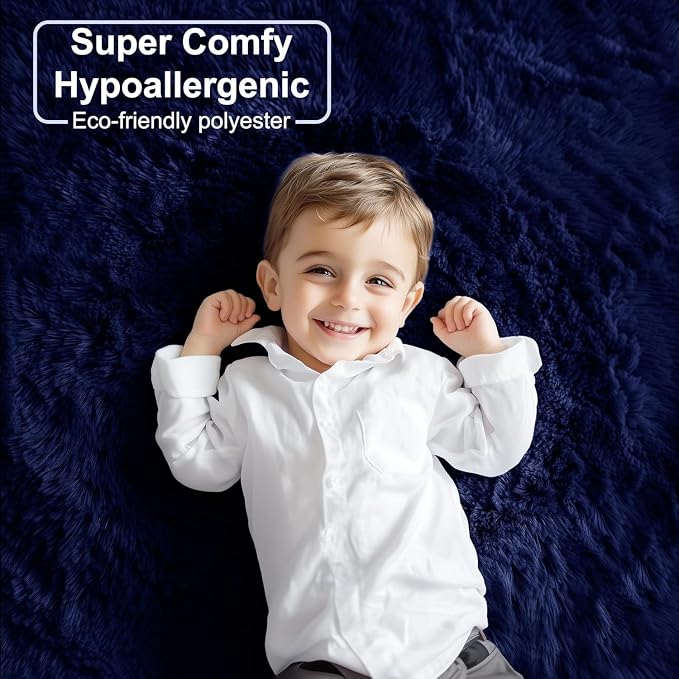 PAGISOFE Navy Blue Runner Rug 2x6, Fluffy Dark Blue Rugs for Boys Room Super Soft Bedside Rugs, Modern Plush Carpets for Living Room Kids Boys Girls Teen Dorm Nursery Room Decor Aesthetic Non-Slip