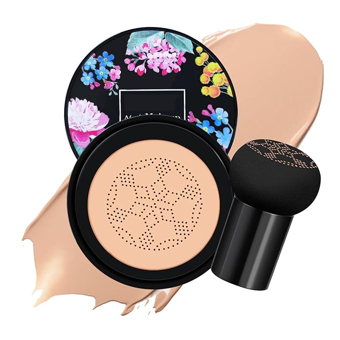KYDA Mushroom Head Air Cushion BB Cream, Mushroom Foundation for Older Women, Lasting Moisturizing CC Cream Foundation for Mature Skin, Even Skin Tone Concealer Makeup, 0.705Oz, Buff Beige