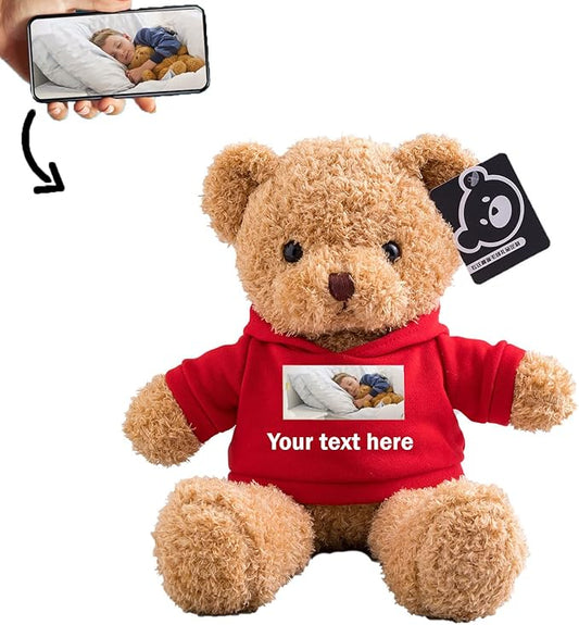 Personalized Teddy Bear with Text+Photo, Valentines Bear Stuffed Animal Plush Toys as Personalized Gifts for Women Men on Valentines' Day Birthday Anniversary Christmas Day（12 inch-Text+Photo