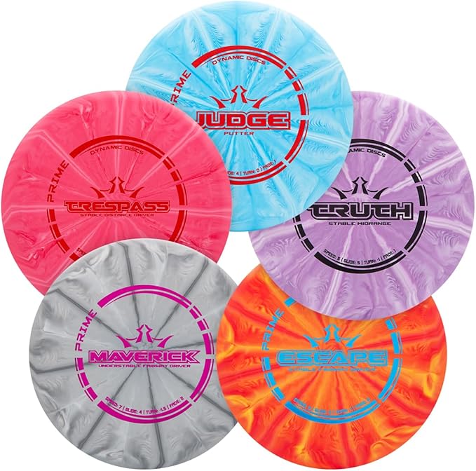 Dynamic Discs Prime Burst 5 Disc Golf Set | Includes Putter, Midrange, 2X Fairway & Driver | Disc Golf Accessories for Beginners | 170-176g | Beginner Pack for Amateurs