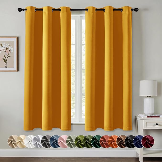 MIULEE Blackout Curtains for Bedroom 2 Panel 40x63 Inch Long Mustard Yellow | Thermal Insulated, Living Room Darkening Grommet Drapes, Noise Reducing, Light Blocking Window Treatments
