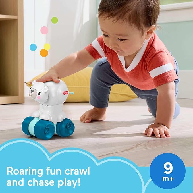 Fisher-Price Baby Toy Crawl-After Polar Bear, Animal-Themed Activity Vehicle with Sensory Details for Infants Ages 9+ Months