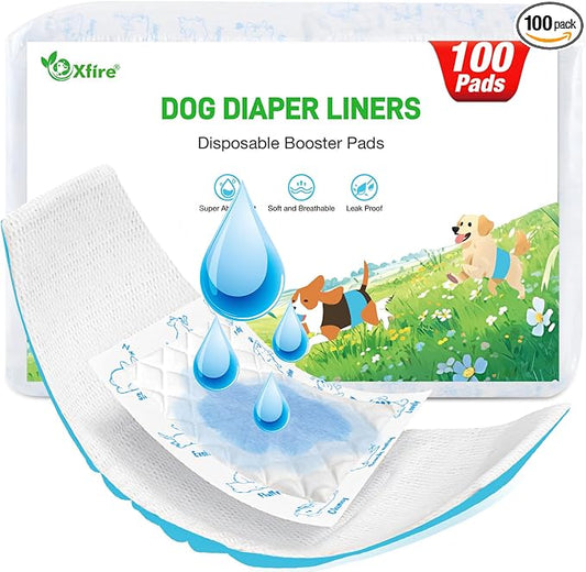 Dog Diaper Liners Booster Pads, 100ct Disposable Dog Diapers Inserts Male Female for Washable Doggie Belly Bands Wraps Covers Period Panties(Large)