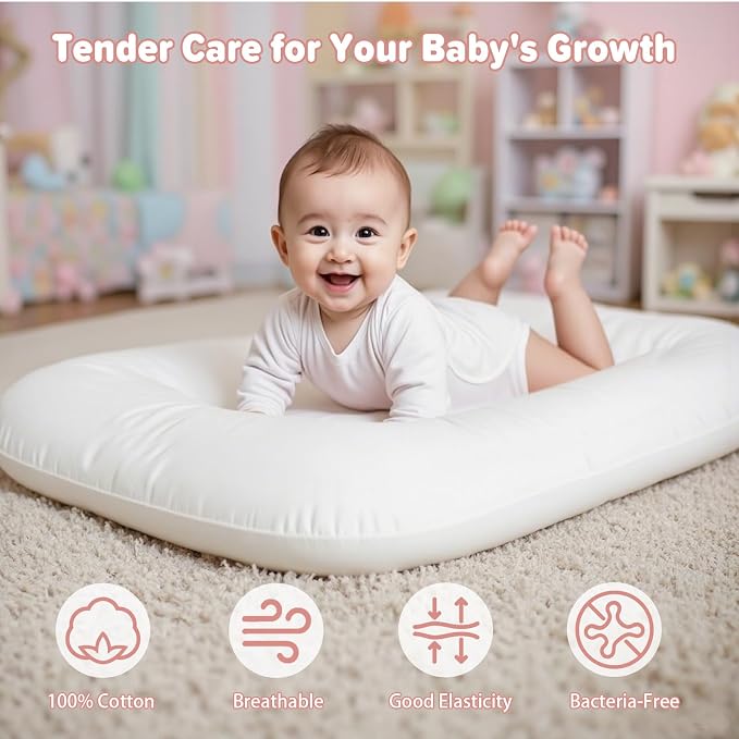 Baby Lounger for Infants Babies 0-24 Months, Bionic Organic Lounger, Soft Cotton Breathable Infant Floor Seats & Loungers for Newborn Baby Shower Gifts (White)