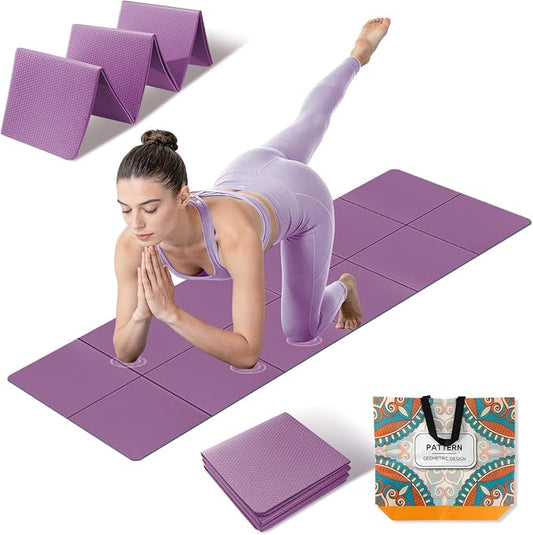 Foldable Yoga Mat Thick Non-Slip Exercise Mat - Packable Travel Fitness Mat with Carrying Bag for Yoga, Pilates, Workout, Home & Gym
