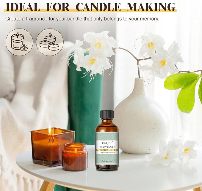 EUQEE 60ML Honeysuckle Fragrance Oil for Diffuser (2.02 Fl oz) | Essential Oil with Glass Dropper for Candle Making, DIY Bath Bombs, Aromatherapy